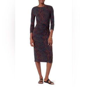 NWT Joie Snake-Print Twist-Waist Midi Dress